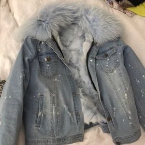 Fox fur denim jacket